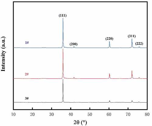 Figure 3. X-ray diffraction spectra of SiC coatings.