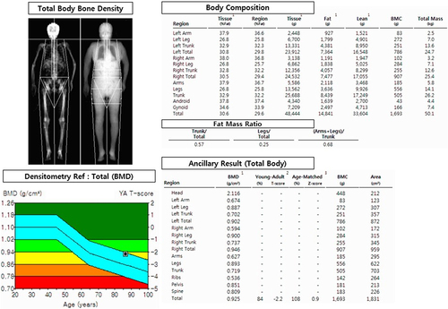 Figure 2 A representative dual-energy X-ray absorptiometry image used for skeletal muscle mass measurement.