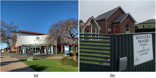 Figure 2. (a) The Southern Institute of Technology at Invercargill; (b) The church at Mataura now converted into Mataura Masjid (mosque). Source: Authors.