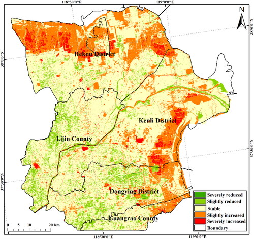 Figure 10. Change trend and intensity of salinization during 1984-2022.