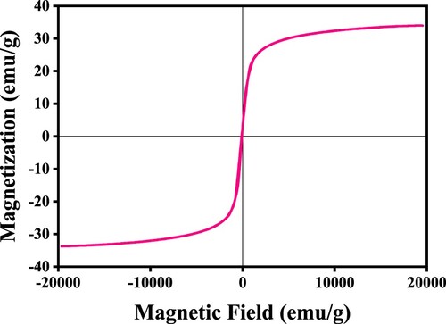 Figure 2. Hysteresis curve of the Fe3O4 nanoparticles.