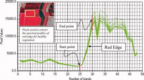 Figure 4. Spectral profiles used to derive RVSI in CASI II imagery.