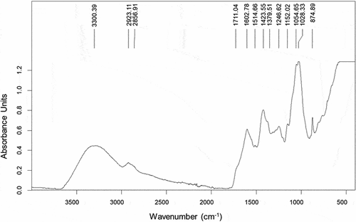 Figure 5. Infrared spectra of PV roots fiber.