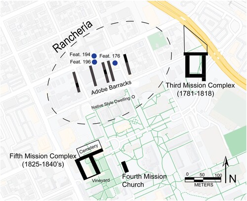 Figure 2. Map of excavations at Mission Santa Clara.