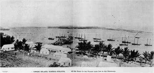 Figure 16. Boats anchored at Goode Island in the Torres Strait, c.1898, showing a typical pearling station on Palilug (Goode Island) following the introduction of the Act — the increasing size of the industry and the relative permanence of shore stations throughout the 1880s and 1890s led to more elaborate buildings and equipment being constructed throughout the Torres Strait, courtesy of John Oxley Library, State Library of Queensland, 18169