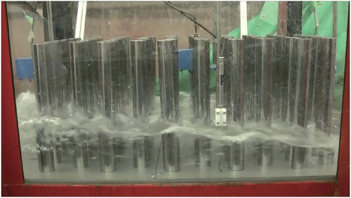 Figure 13. Experimental result of tsunami against tide protection forest at t=4.80 s.