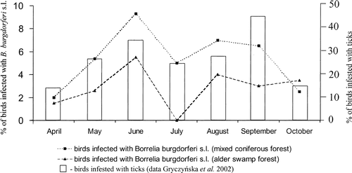 Fig. 2 Changes in Borrelia burgdorferi s.l. infection by season.