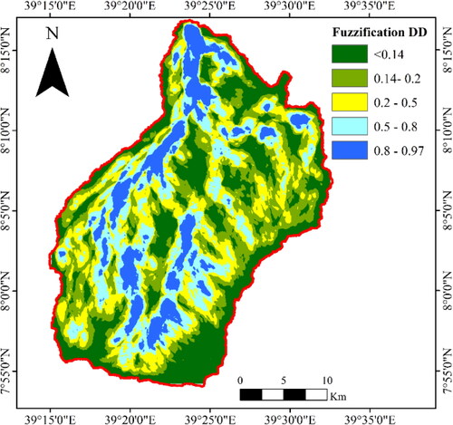 Figure 11. Fuzzified lineament density suitability map.