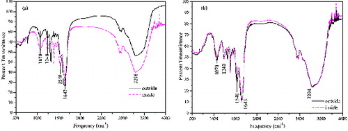 Figure 5. FT-IR spectra of as-prepared strontium oxalate sample: (a) without EDTA; (b) with EDTA.