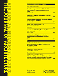 Cover image for The Journal of Architecture, Volume 25, Issue 7, 2020