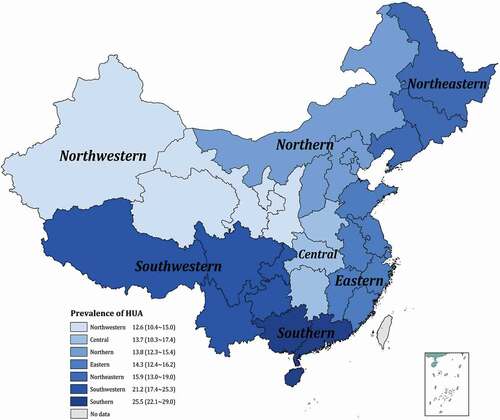 Figure 4. Regional distribution of hyperuricemia prevalence in mainland China