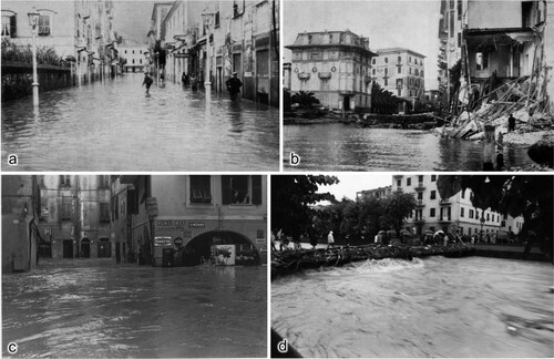 Figure 4. Flooded areas of the Rapallo old town during the 1911 (a), 1915 (b), 1961 (c) and 1995 (d) events.