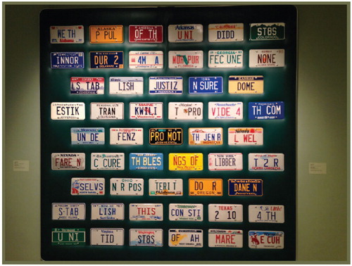 In a recent visit to the Smithsonian American Art Museum, I encountered this provocative rethinking of the preamble to the Constitution of the United States spelled out phonetically in the form of vanity license plates from all fifty states and the District of Columbia in their alphabetical order. Preamble, 1987, by Mike Wilkins, painted metal and vinyl on wood. Photo by James Haywood Rolling Jr.