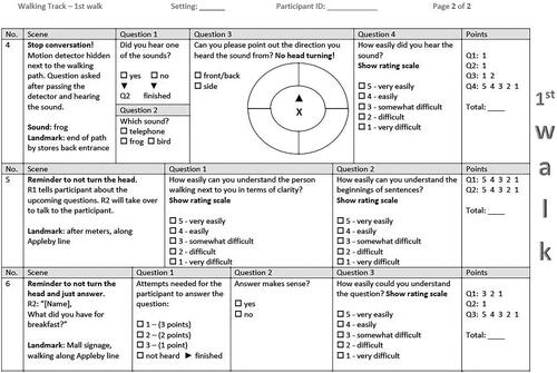 Figure 3. Exemplary page of the questionnaire used during the first walk. The page covers all types of tasks (environmental awareness, “story” speech task, and “inquiry” speech task).