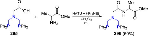 Scheme 172. Coupling alanine methyl ester to the COOH group of the P2,N-acetal 295.[Citation565] HATU = 1-[bis-(dimethylamino)methylene]-1H-1,2,3-triazolo[4,5-b]-pyridinium 3-oxide hexafluorophosphate.