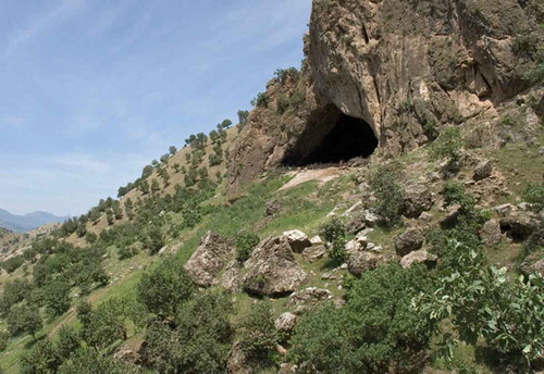 Figure 4. Shanidar Cave, like most cave and rockshelter sites where near complete Neanderthal skeletons have been recovered, is a difficult to access location even for the healthy and fully able. Individuals with severe and entirely immobilizing leg injury are likely to have stayed in more accessible locations rather than their absence in the record implying abandonment.Credit: By JosephV at the English language Wikipedia, CC BY-SA 3.0, https://commons.wikimedia.org/w/index.php?curid=1445491