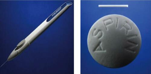 Figure 1 Ozurdex® injector (left) and pellet (right).