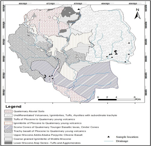 Figure 1. Modified geological map of the Addis Ababa city (BCEOM, 1996).