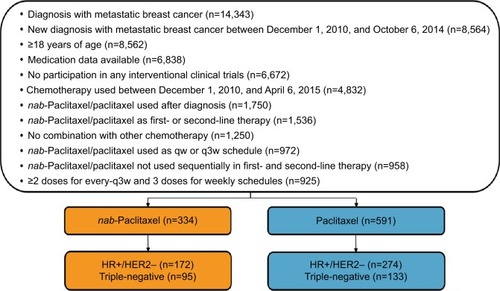 Figure 1 Patient flow.Abbreviations: HER2, human epidermal growth factor receptor 2; HR, hormone receptor; qw, weekly; q3w, every 3 weeks.