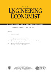 Cover image for The Engineering Economist, Volume 66, Issue 2, 2021