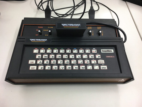 Figure 8. Atari VCS with the Spectravideo BASIC extension. The BASIC interpreter resides in the game ROM cartridge the keyboard was attached to the console via its game ports. Programming was just another kind of gaming with such extensions.