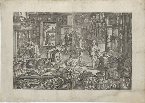 Figure 2. Joos Goeimare, View of the interior of a lavishly stocked kitchen (Venice, circa 1650–1687), ART 270,713 (size XXL), Folger Shakespeare Library. Image courtesy of the Folger Shakespeare Library.