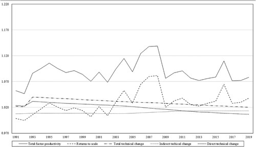 Figure 3. Averaged TFP growth decomposition over time. Source: Author’s compilation from Table 5.