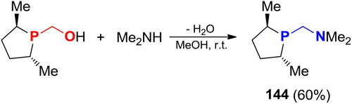 Scheme 94. Reaction of 1-hydroxymethyl-(2R,5R)-2,5-dimethylphospholane with Me2NH.[Citation345]
