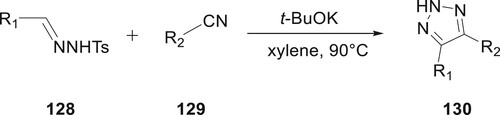 Scheme 26. Synthesis of 1,2,3-triazoles from nitriles.