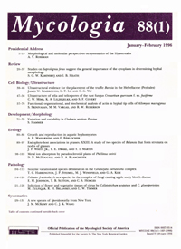 Cover image for Mycologia, Volume 88, Issue 1, 1996