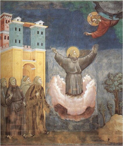Figure 3. Saint Francis in ecstasy (12), fresco in the Upper Church of the Saint Francis Basilica in Florence, Italy (1288–1297). Source: Wikimedia Commons. Retrieved from https://commons.wikimedia.org/wiki/Saint_Francis_cycle_in_the_Upper_Church_of_San_Francesco_at_Assisi#/media/File:Giotto _-_Legend_of_St_Francis_-_-12-_-_Ecstasy_of_St_Francis.jpg [3 June 2021].