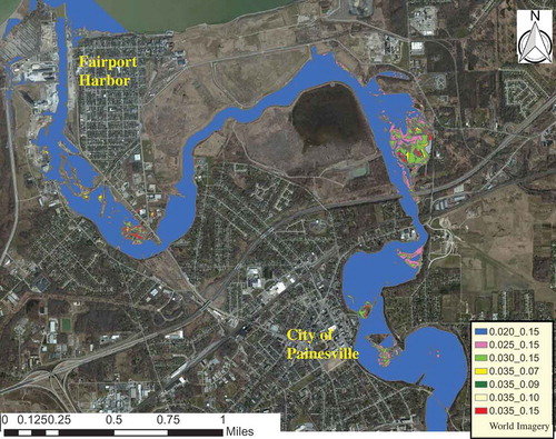 Figure 14. Differences in flood inundation maps for different Manning’s roughness values.