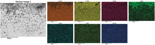 Figure 8. SEM micrograph with EDS maps of NiCrFeSi HVOF coating after 1000h exposure at higher magnification.