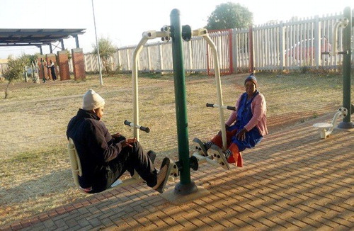 Figure 2. Pensioners using the outside gym facility.