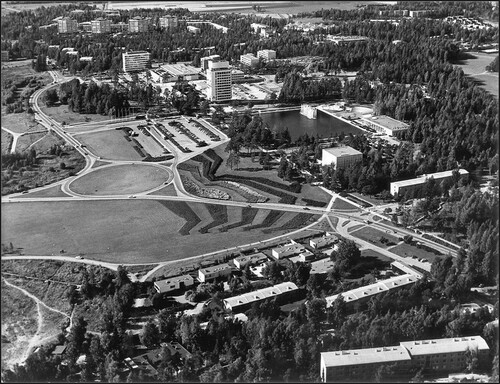 Figure 3. Tapiola garden city and its large designed parks and white modernist architecture amid forests. Photo: Atte Matilainen, Museum of Finnish Architecture.