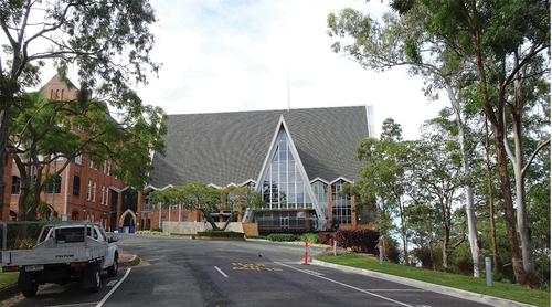 Figure 10. Recent exterior photograph of Stuartholme Catholic Girls School Chapel, Toowong (1963), by Leo Drinan of Hennessey, Hennessey and Co. (Daunt, 2018).