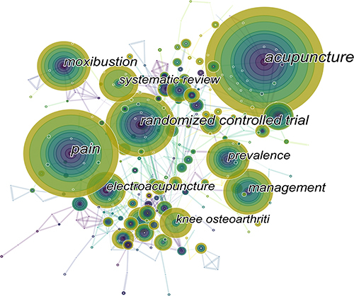 Figure 8 Map of keywords related to moxibustion therapy for pain treatment from 2012 to 2021.