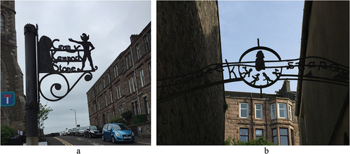 Figure 3. Ironwork sign 1 to the Kempock Stone’ and ‘Figure 3b Ironwork sign 2 to the Kempock Stone’.