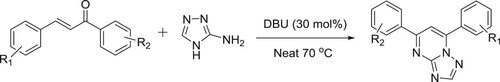 Scheme 138. Synthesis of 5,7-disubstituted-1,2,4-triazolo[1,5-a]pyrimidines.