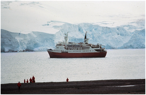 Figure 14. The tourist ship Lindblad Explorerthat Claire and her teammates took on their return journey from Antarctica, here anchored at Potter Cove, King George Island, 22 January 1974.