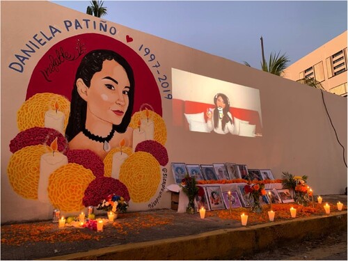 Figure 1. The unveiling of the mural of Daniela Patiño, whose family and friends in Colombia joined via video link.