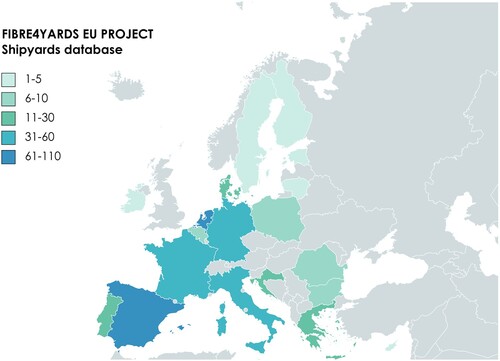 Figure 1. Shipyards to which the survey is sent (MapChart Citation2023). (This figure is available in colour online.)