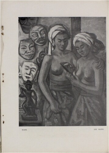 Figure 3. Full page reproduction of painting, Masks (1953). Reproduced from the exhibition catalogue Bali: Liu Kang, Chen Wen Hsi, Chen Chong Swee, Cheong Soo Pieng (Citation1953).