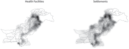 Figure 4. Heat map: Distribution of Health Facilities and Settlements in Pakistan.