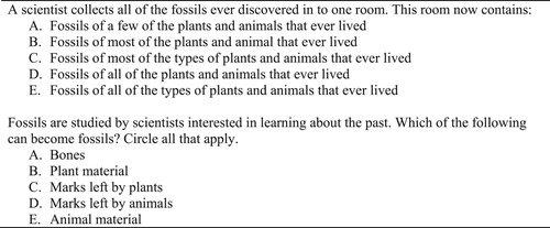 Figure 3. Fossil questions used by Petcovic and Ruhf (Citation2008).