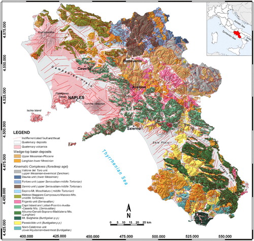 Figure 1. Kinematic complexes of the Campania region (modified from CitationVitale & Ciarcia, 2018).