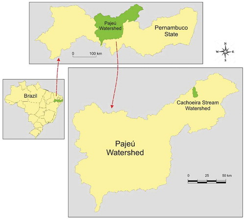 Figure 1. Location of Cachoeira watershed in the Brazilian semi-arid environment of Pernambuco state, Brazil