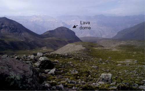 Figure 5. Lava dome partially eroded by glaciers in the Huayuray valley (north side of HualcaHualca volcano).