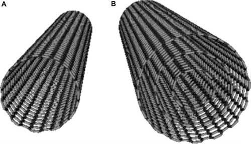 Figure 4 Structural arrangement of carbon in (A) single-walled nanotube and (B) multiwalled nanotube.