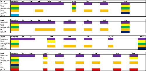 Figure 1 Fixed regimen for intravitreal injections in the first year of treatment based on a treat and extend protocol and aiming to spare as many visits as possible.